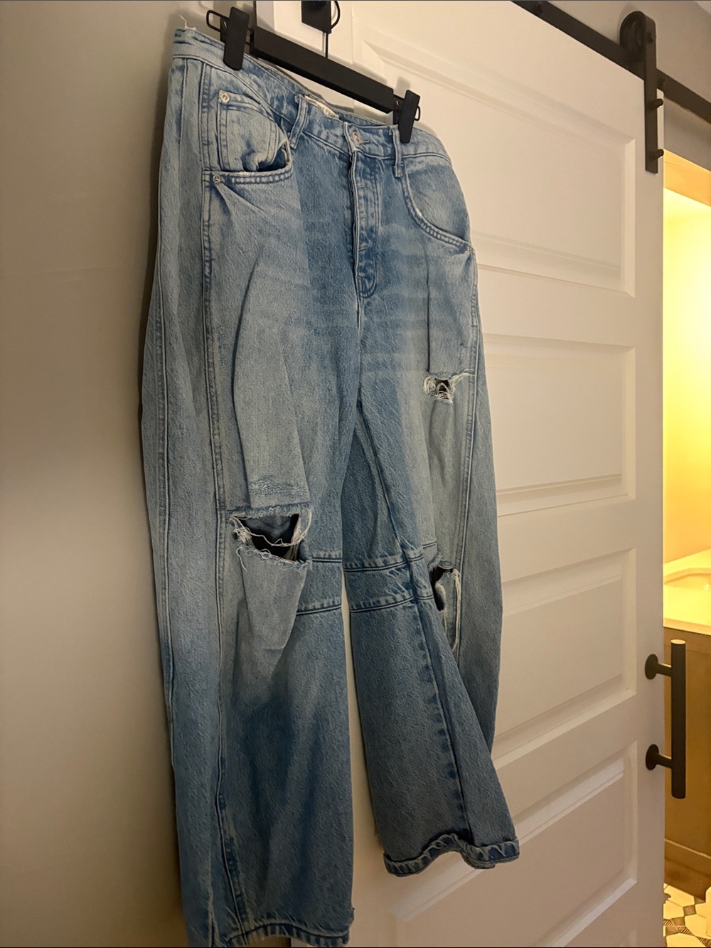We The Free Light Blue Distressed Barrel Jeans